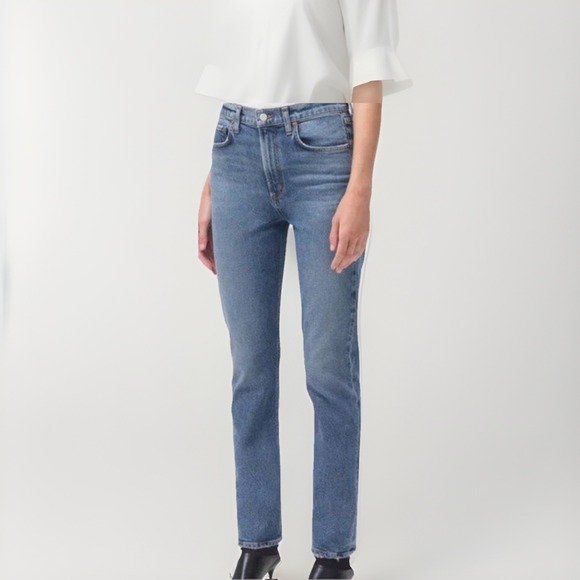 Agolde Denim - AGOLDE "Merrel" Size 25 Mid Rise Slim Straight Jeans Medium Wash Blue